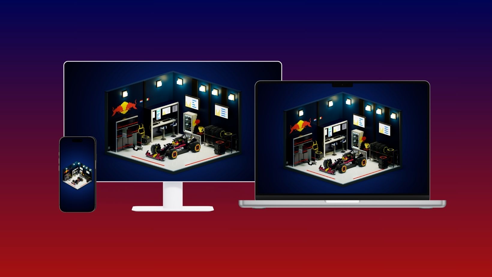 Red Bull Racing Garage Voxel Art Wallpaper