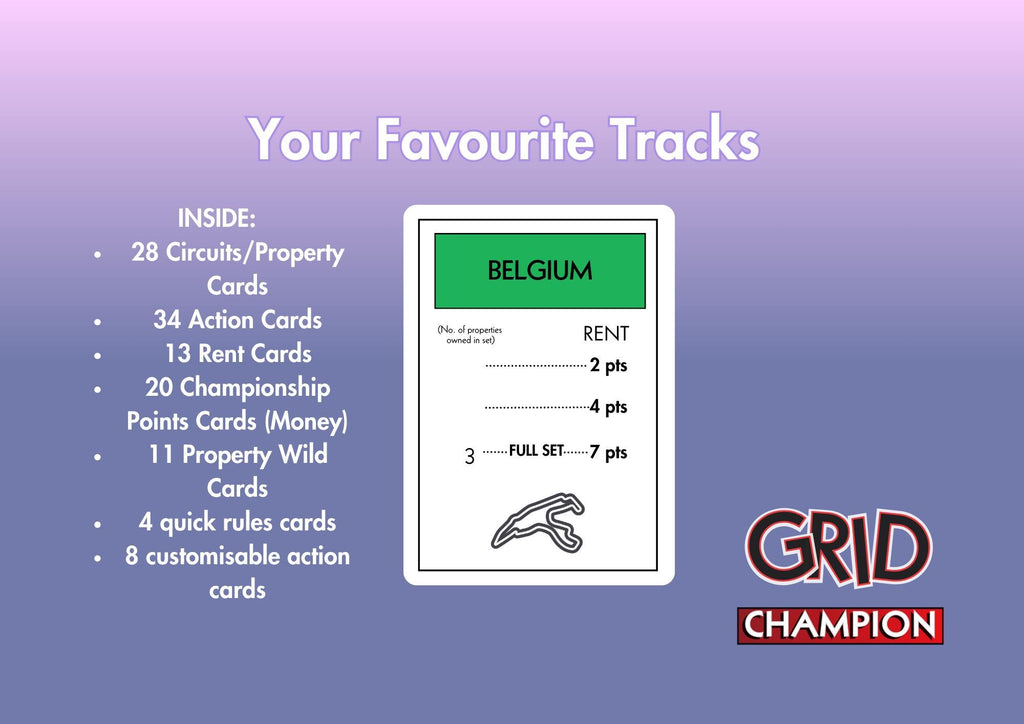 GRID Champion: F1 Card Game – Monopoly Deal-Style (Printable)
