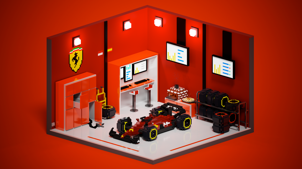 Ferrari Garage Voxel Art Wallpaper